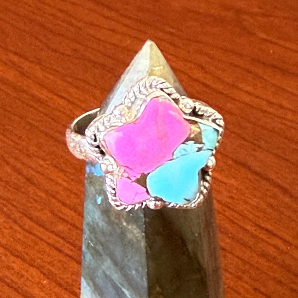 New 925 Sterling Silver Cotton Candy Turquoise Star Western Ring - Size 8.5
